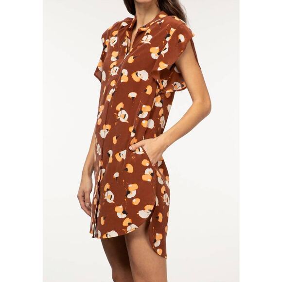 Equipment Tortoise Shell Brown Flower Print Lorainna Silk Mini Dress size Medium - Picture 14 of 16